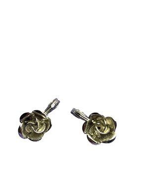 Vintage Monet Silvertone Rose Flower Clip On Earrings 0.5 inch